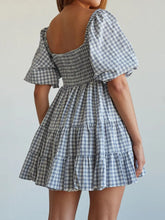 Ruffled Hem Plaid Half Sleeve Mini Dress OutfitFlow
